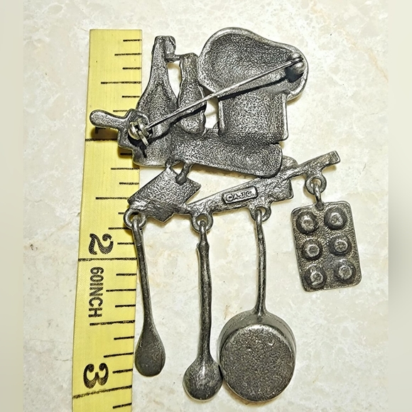 Chef baking tools vintage silver pewter brooch by JJ, gift For chef, culinary - Picture 4 of 4